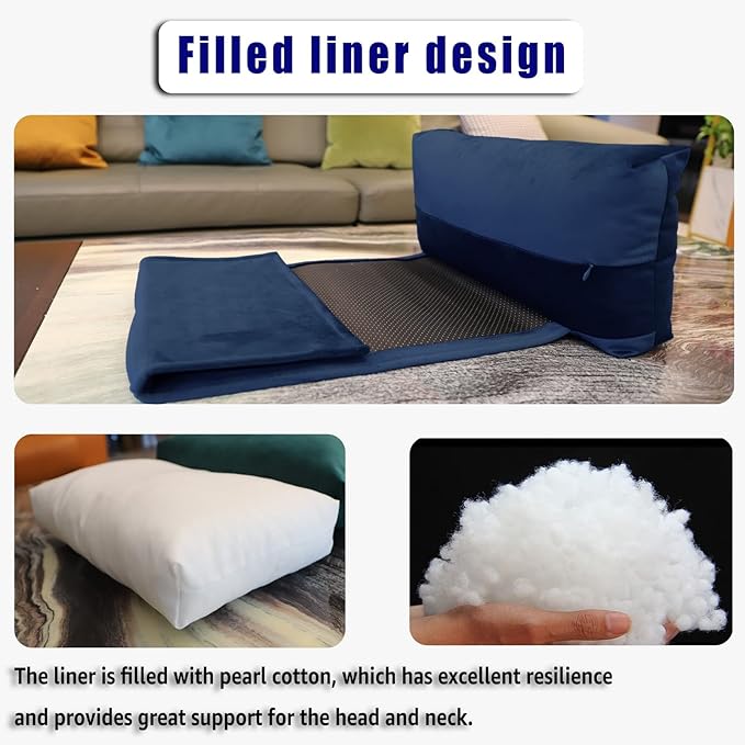 Adjustable Headrest Pillow for Recliners and Armchairs - Non-Slip Velvet Cushion for Neck Support and Pain Relief (Navy)