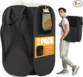 2 Pack Collapsible Backpack Laundry Bag Made by Strong Polyester Oxford Cloth, 76L Heavy Duty Large Hamper with Adjustable Shoulder Strap, Foldable Basket with Mesh Pocket for Dorm, Travel, Apartment