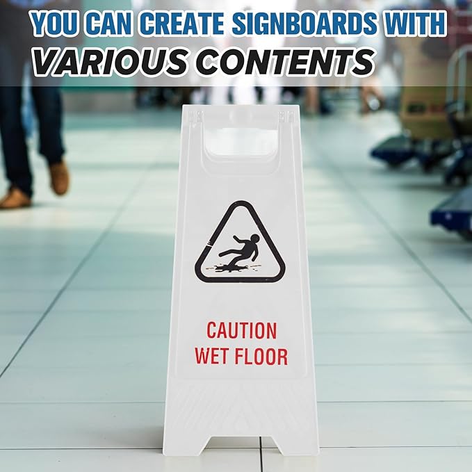 4 Pack 24 Inch Blank Floor Sign White A-frame Foldable Caution Sign Write-On Double Sided Safety Warning for Pool Restaurant Restroom Office