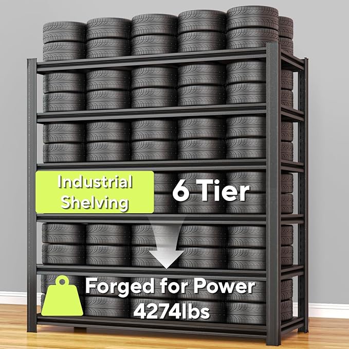 Extra Big/Large 55.12"Wide Father&I Industrial 6-Heavy-Dudy-Shelf-Rack Tall Metal/Steel Adjustable Garage Bin Storage Shelving Stand Shelves Units/System for Shed, 84" H*55.12W * 24" D, Black