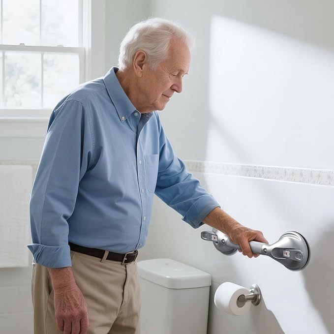 DAILYLIFE Grab Bars for Bathtubs and Showers, 15 inch Shower Handles for Elderly Suction, 300lbs Safety Shower Grab bar for Seniors and Elderly, Silver(1 Pack)