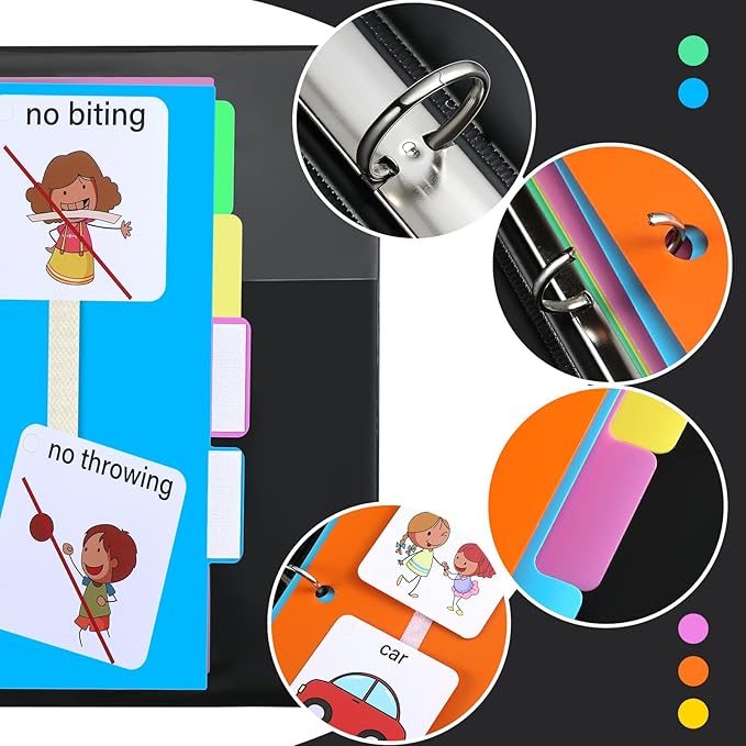 Ctosree 246 Pcs Communication Book Small Tools for Visual Schedule Picture Cards Include 3 Ring Binder Dividers 100 Adhesive Labels 5 Card Dividers for Kids ADHD(Multi Color)
