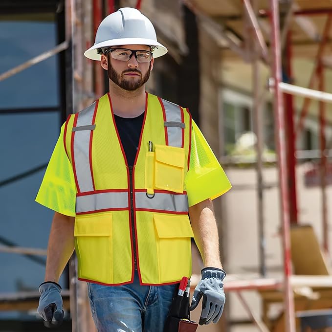 AYKRM High Visibility Safety Vest - Reflective Work Vest with 5 Reinforced Pockets
