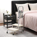 NOVII Step Stool with Wheels and Storage Bag for Elderly, 2 Step Stool with Handle,Adjustable Bed Steps for High Beds for Adults,Portable Footstool for Bedroom, Kitchen, Bathroom (White)