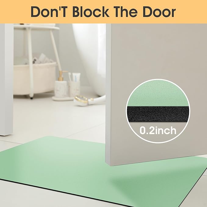ACCUMTEK Ultra Thin Bath Mat, Upgrade Backing Non Slip Thin Bath Mats Fit Under Door, Quick Dry Ultra Absorbent Bathroom Rugs, Machine Washable Bath Rugs for Bathroom, Sage Green/Solid/24 x17+48"x20"