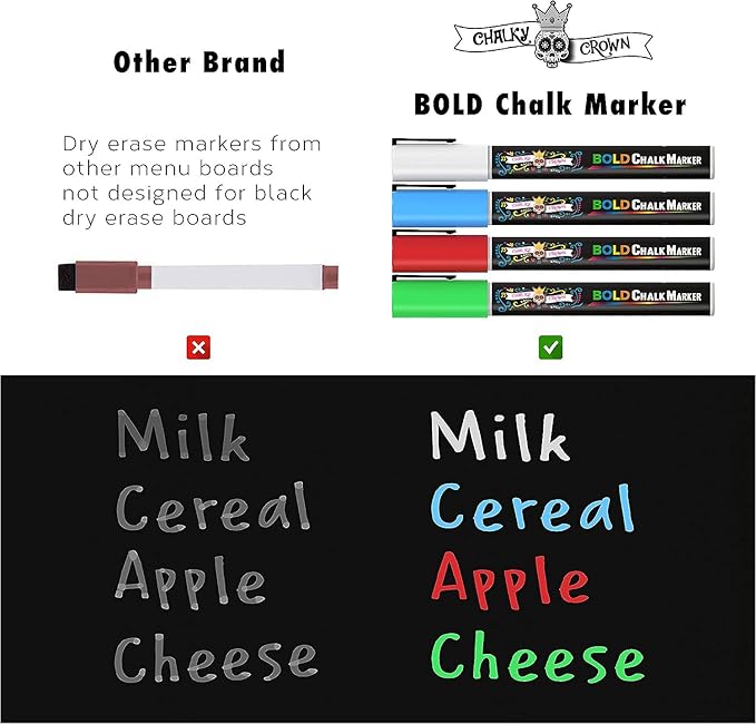 CHALKY CROWN Magnetic Dry Erase Menu Board for Fridge Includes 4 Liquid Chalk Markers - Weekly Meal Planner Blackboard, Grocery List & Notepad for Kitchen Refrigerator - Chalkboard Magnet 15.6" x11.6