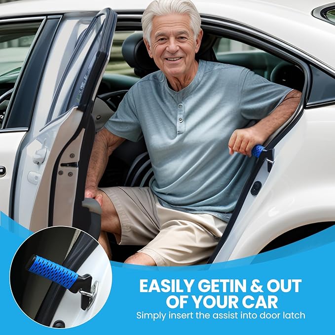 Elderly Car Door Handle Assist Support - Auto Grab Cane for Seniors & Handicapped, Portable Mobility Aids for Getting Out of Car- Blue, 2 Pack