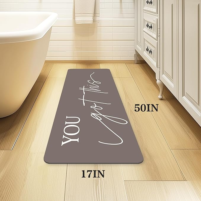 Bath Mat, Bathroom Mat Rugs Super Absorbent Shower Mats Non Slip Quick Dry Thin Rubber Mats for Bathroom Floor Fit Under Door, Shower Rug for Bathtub, Shower, Beige