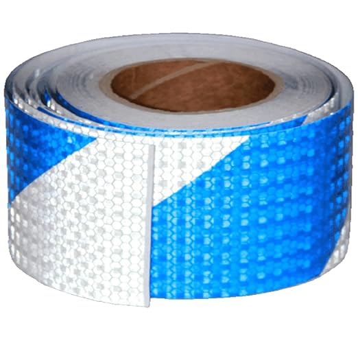 Blue and White Reflective Tape Outdoor Waterproof 3 inch X 66 feet, High Visibility Hazard Conspicuity Safety Industrial Marking Tape