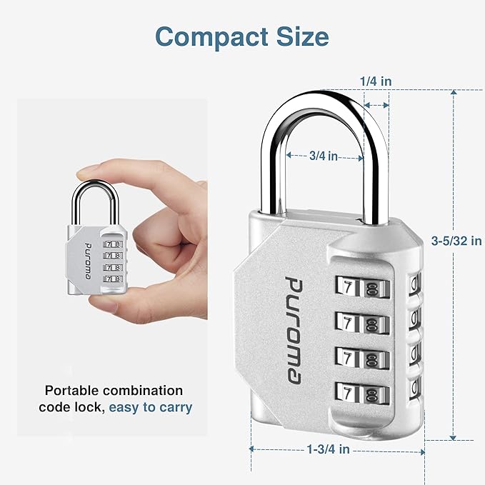 Puroma 2 Pack Combination Lock for Locker 4 Digit Outdoor Waterproof Padlock for School, Gym, Sports, Fence, Toolbox, Gate, Case, Outdoor, Hasp Storage, Cabinets (Silver)