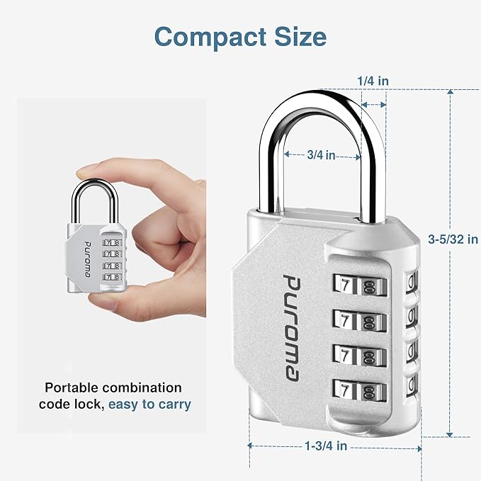 Puroma 4 Pack Combination Lock for Locker 4 Digit Outdoor Waterproof Padlock for School, Gym, Sports, Fence, Toolbox, Gate, Case, Outdoor, Hasp Storage, Cabinets (Silver)