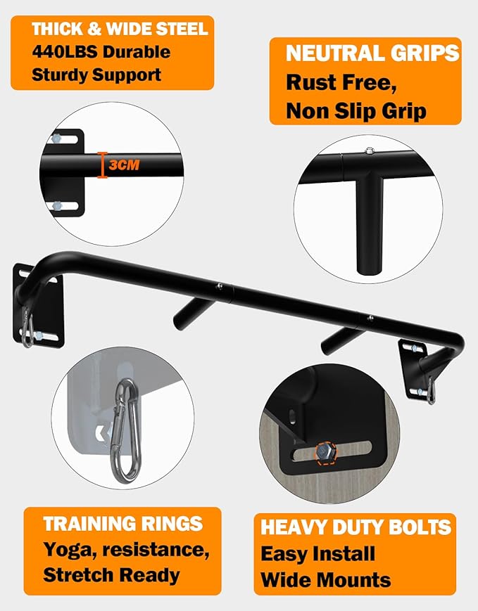 Fitarc Joist Mount Pull Up Bar, Wall Chin Up Bar Ceiling Mount for Beams, Heavy Duty Steel Construction, Home Gym Equipment -Patent Pending