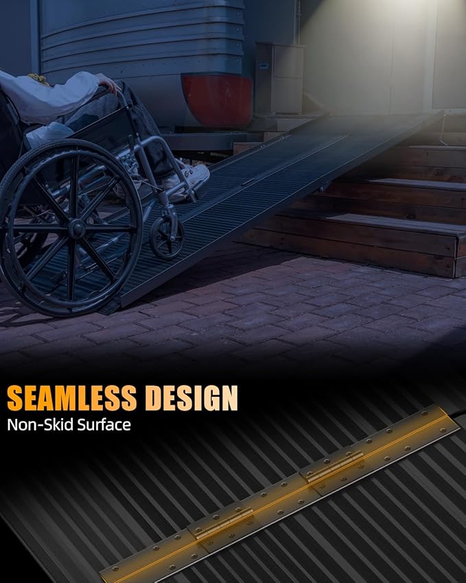 VNN Portable Wheelchair Ramp 7FT, Black Seamless Non-Slip Aluminum Ramps for Wheelchairs for Home, Handicap Wheelchair Ramps for Home Steps, Aluminum Loading Dock Plates