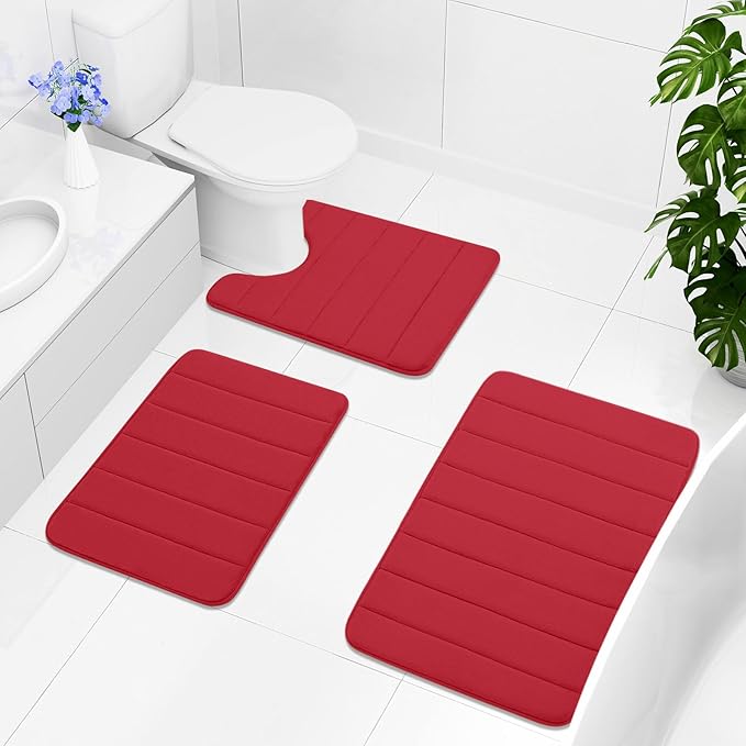 Buganda Memory Foam Bath Mat, 60" x 24", Ultra Soft and Non-Slip Bathroom Rugs, Water Absorbent and Machine Washable Bath Rug Runner for Bathroom, Shower, and Tub, Red