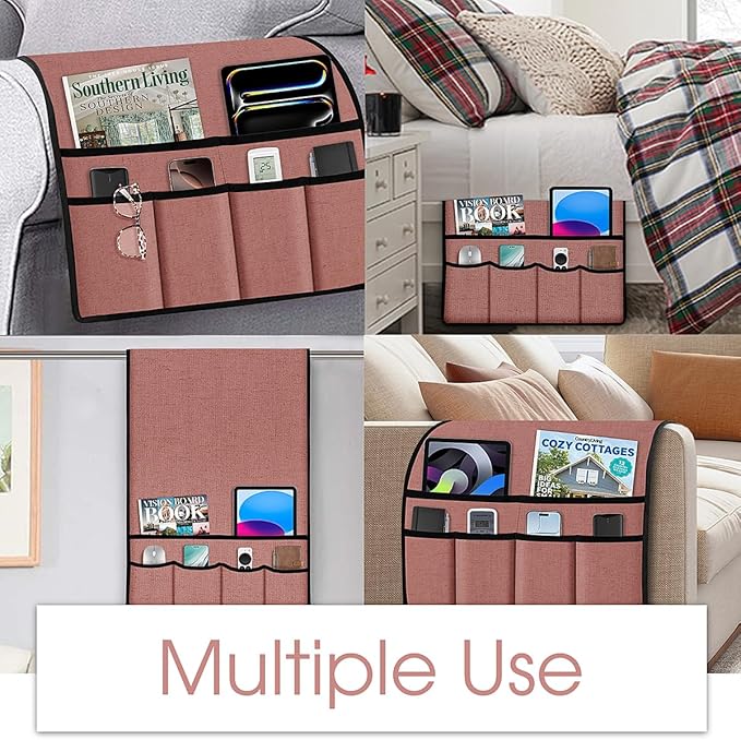 Joywell Armrest Organizer Remote Holder for Recliner Armchair Caddy Couch Sofa Arm Chair Caddie with 6 Pocket Storage for Magazine, iPad, Phone,Canyon Rose