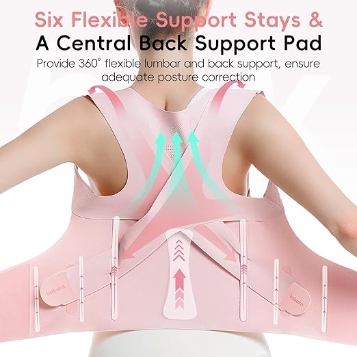 babaka Posture Corrector for Women, Invisible Lightweight Adjustable Back Brace for Upper and Lower Back Pain Relief, Hunchback, Hump, Scoliosis, Thoracic, Spine Corrector Under Clothes (Pink, Medium, Waist: 29''-35'')