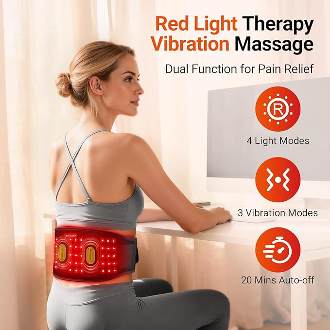 Comfytemp Red Light Therapy Massage Belt with Vibration Cordless, FSA Eligible HSA Near Infrared Lower Back Massager for Waist Belly, Gifts for Women Men Mom Dad Chritmas Birthday, 660nm & 850nm