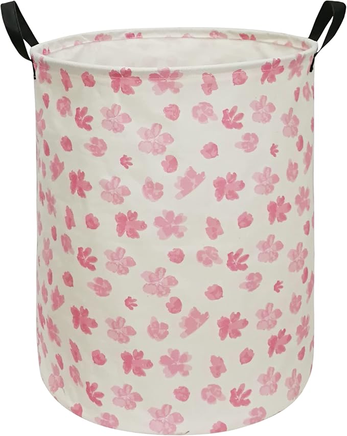 19.7 Inch Pink Flower Laundry Clothes Hamper Laundry Basket with Handles,Storage Organizer Bins Laundry Gift Basket for Room, Bedroom Decor
