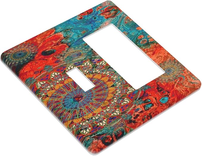 Abstract Ombre Colorful Indian Mandala 2 Gang Light Switch Covers Single Toggle Rocker Combination Wall Plate Cover Electrical Faceplate Decorative Switchplate for Livingroom Bedroom Bathroom Decor