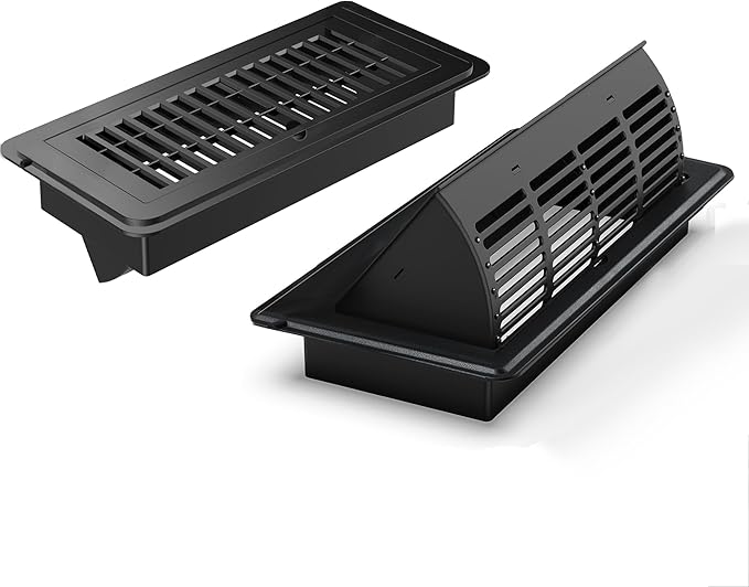 2-in-1 Vent Deflector & Floor Vent Cover, 2 Pack | Tool-Free Install, Adjustable 4x10 Floor Register for Home, Office & Ceiling | Rustproof ABS, Energy-Saving Airflow Control (Black)