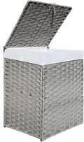 Woven Rattan Laundry Hamper with Lid & Handles,130L Foldable Laundry Basket Includes Machine Washable Removable Liner with 2 Compartments for Storage Basket for Bedroom, Bathroom (Gray)