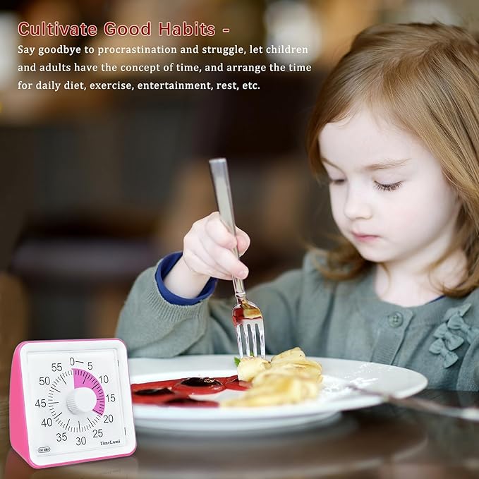 60-Minute Visual Timer for Kids, Time Management Tool Study Classroom Timer, Home Edition Silent Countdown Timer for Toddler, Teachers and Adults (Pink)