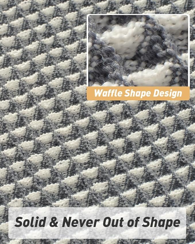 Upgraded Waffle Runner Rug Super Absorbent Non Slip Bath Mats for Bathroom Machine Washable Bathroom Runner Rug with Tassels, Ideal for Hallway Bedroom Laundry Room, 17" x 48", DarkGrey & Cream