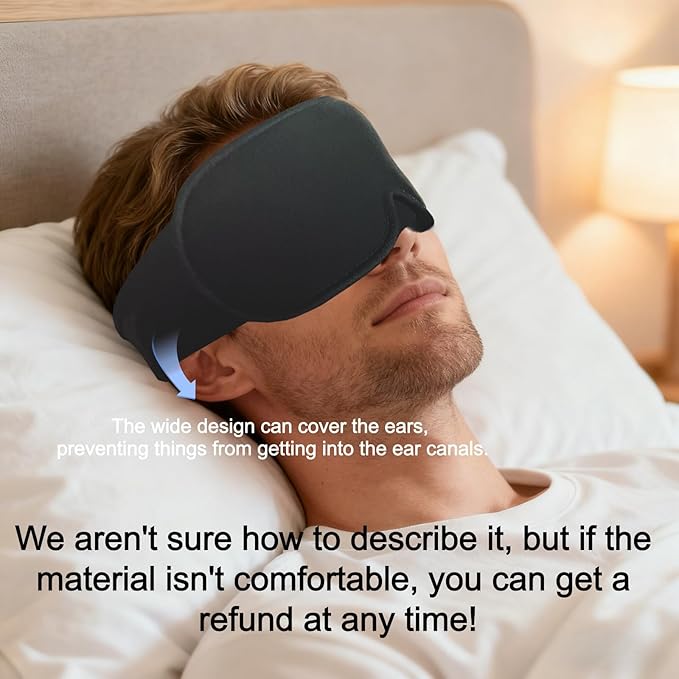 Sleep Eye Mask Soft Skin-Friendly 3D Blockout Eye Cover Light Blocking Blindfold Night Masks for Sleeping Women Men (Black, One Size)