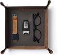 Handmade Leather Catch All Tray and Organizer for Keys, Phones, Jewels, Coins, Square - Medium, Deep Brown