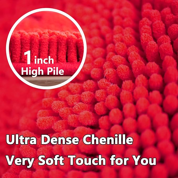 BOANKODU Bathroom Rugs Sets 2 Piece, Extra Soft Chenille Bath Mat Absorbent Bathroom Rug, Bathroom Mat with Sturdy PVC Non-Slip Bottom, Machine Washable Bath Rugs (32x20 Inch + 24x16 Inch, Red)