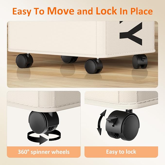 2 Pack Rolling Laundry Basket with Wheels, 90L Hamper with Wheels and Removable Mesh Bag, White Laundry Baskets on Wheels for Bedroom, Dorm, Clothes Hamper Organizer