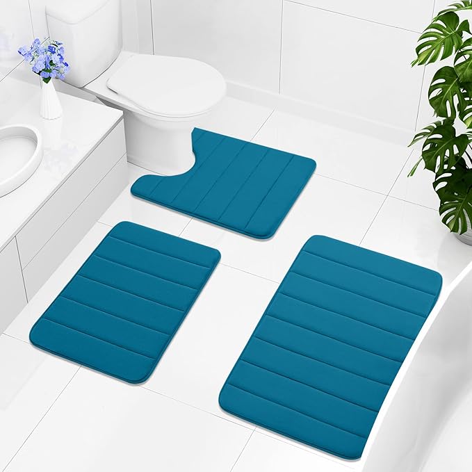 Buganda Memory Foam Bath Mat, 24" x 16", Ultra Soft and Non-Slip Bathroom Rugs, Water Absorbent and Machine Washable Bath Rug for Bathroom, Shower, and Tub, Peacock Blue