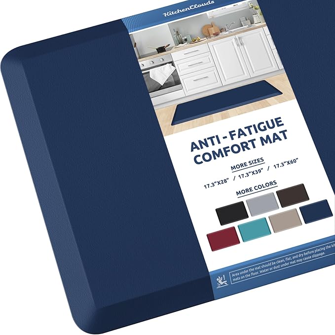 KitchenClouds Kitchen Mat Cushioned Anti Fatigue Kitchen Rug 17.3"x39" Waterproof Non Slip Kitchen Rugs and Mats Standing Desk Mat Comfort Floor Mats for Kitchen House Sink Office (Blue)