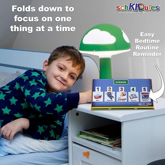 SchKIDules Deluxe Magnetic Visual Schedule & Reward Chart w/189 Colorful Magnets & Reversible 18” Folding Board for Daily Routines, Chores, Behavioral Supports, Kids Calendar, ADHD & Autism Icons