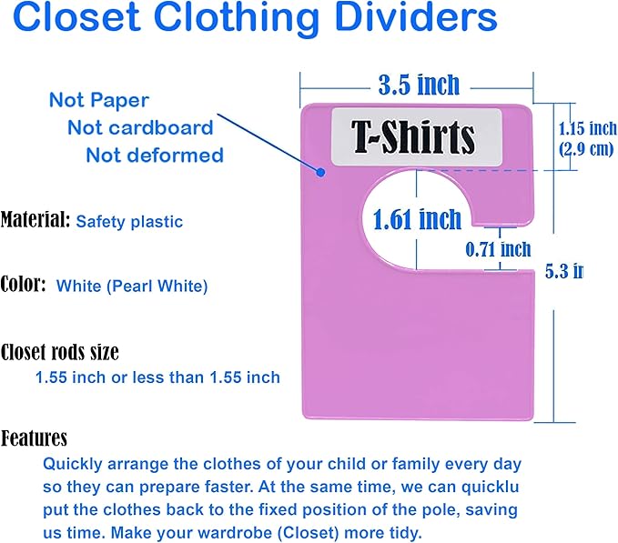 32 Pack White Clothing Rack Size Dividers Plus 75 Labels (1 Inch) and 30 Large Blank Labels, Large Rectangular Clothing Closet Dividers (Purple)