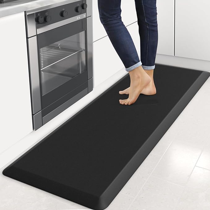 4/5 Inch Thick Kitchen Mats for Floor, StepRite Kitchen Rug for Standing Desk, Non-Slip, Thicker, Stain & Water Resistant, Comfort Anti Fatigue Floor Mat for Home, Kitchen, Office - Black,70 * 24''