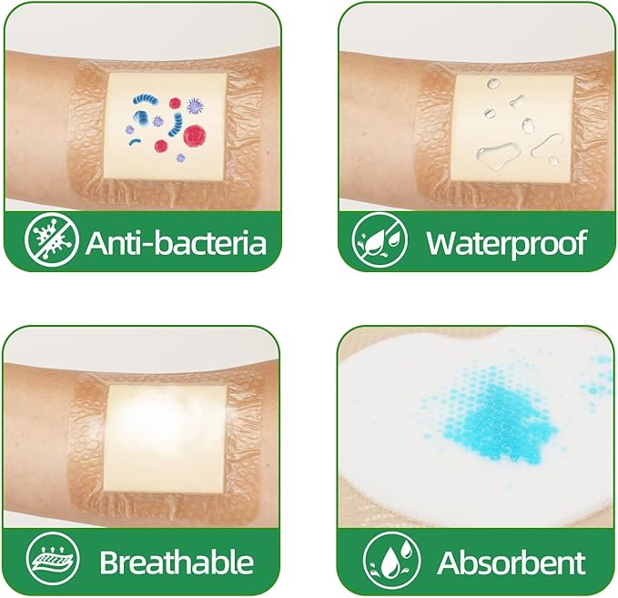 Jointown Foam Wound Care Dressing, Adhesive Silicone Foam Dressing with Border, Waterproof Bed Sore Bandages, 3"x3", 10 PCS