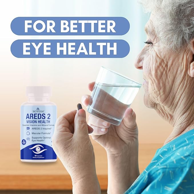 NOVEHA AREDS 2 Eye Vitamin & Mineral Supplement | Vision Support Formula with Lutein, Zeaxanthin, Bilberry, Eyebright & Grape Seed | Supports Eye Health & Macular Function (60 Capsules)