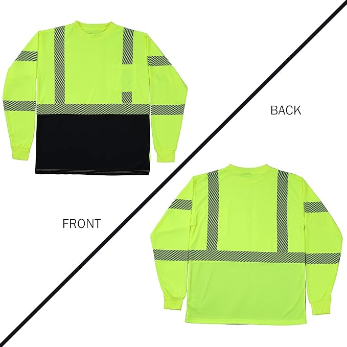 VENDACE 3pcs Safety T Shirts Reflective High Visibility Hi Vis Long Sleeve Construction Work Shirts for Men Class 3