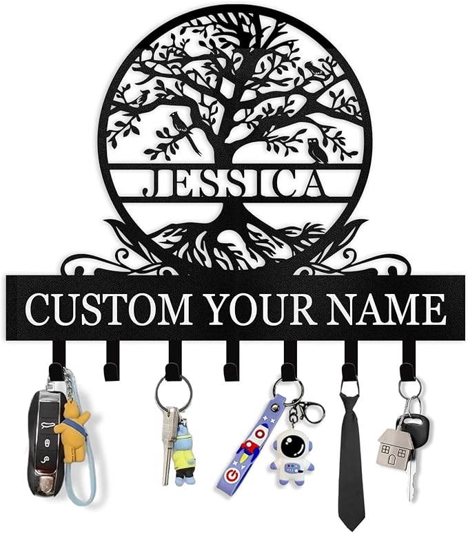 Personalized Key Holder Wall Mount | Custom Name Tree of Life Metal Key Hook | Key Hooks for Wall | Key Holder Wall Hanging | Home Metal Decor for Living Room, Front Door, Entryway