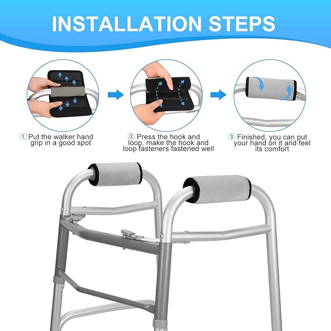 supregear Walker Grips (2 Pack), Soft Padded Hand Covers, Non-Slip Comfortable Cushion Padding for Folding Walker Handle, Moisture Wicking Mobility Accessory