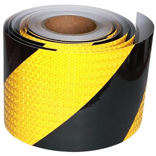 Yellow Black Reflective Tape Outdoor Waterproof 6 inch X 66 feet, High Visibility Hazard Conspicuity Safety Industrial Marking Tape