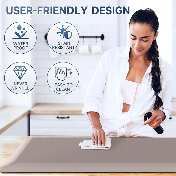 4/5 Inch Thick Kitchen Mat Anti Fatigue Mat Kitchen Rugs Kitchen Decor Non-Slip, Stain & Water Resistant, Kitchen Mats Desk Mat for Kitchen, Office, Workshop, Khaki, 17'' x 60''
