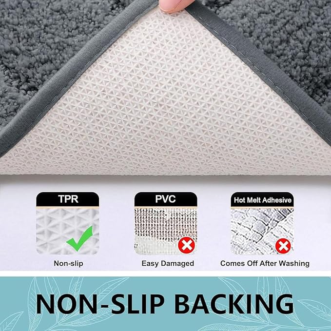 Buganda Bathroom Rugs, 47" x 20", Soft and Absorbent Microfiber Bath Rugs, Non-Slip Shaggy Shower Carpet, Machine Wash Dry Bath Mats for Bathroom Floor, Tub and Shower, Dark Grey