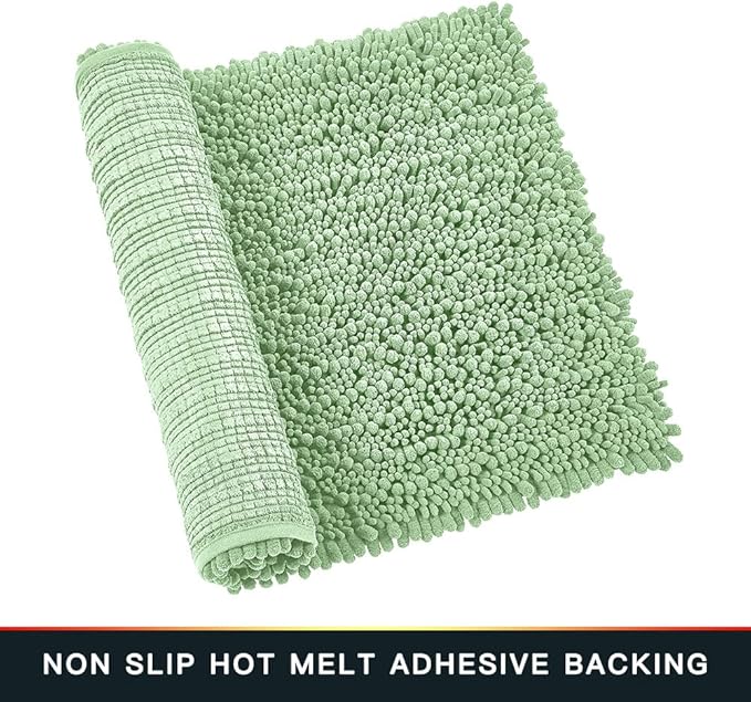 Walensee Bathroom Rug Non Slip Bath Mat (44x24 Inch Sage Green) Water Absorbent Super Soft Shaggy Chenille Machine Washable Dry Extra Thick Perfect Absorbant Best Large Plush Carpet for Shower Floor