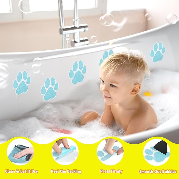 Non-Slip Bathtub Stickers, 20 Large PCS Safety Bathroom Tubs Showers Treads Adhesive Decals with Premium Scraper (Blue)