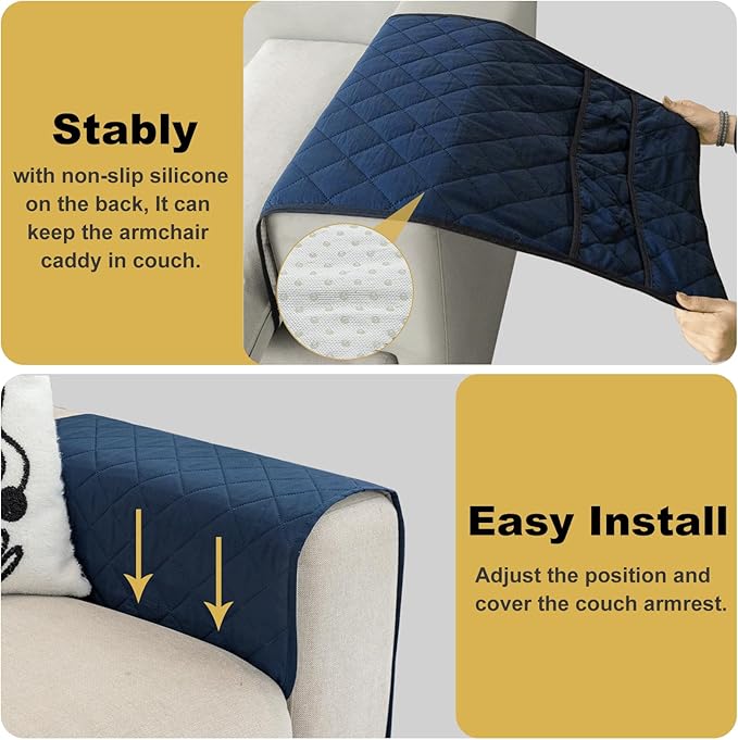 Remote Control Holder for Recliner,Armchair Caddy,Non Slip Sofa Armrest Storage Organizer for Recliner Couch with 6 Pockets for TV Remote,Cell Phone,Magazine (Navy)