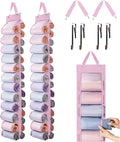 Legging Organizer Storage, 2PCS T Shirt Organizer, Foldable Hanging Closet Organizer Storage with 26 Roll Independent Compartments for Yoga Pants, Tank Top, Towel, Underwear (Pink)