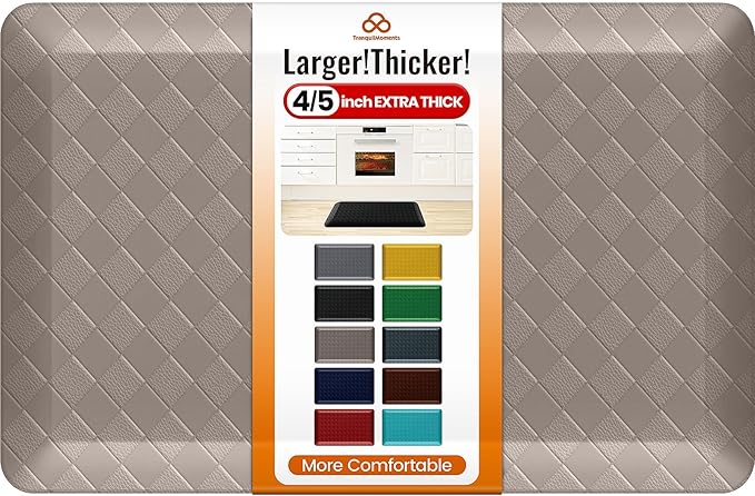 4/5 Inch Extra Thick Kitchen Mats for Floor,Non Slip Anti Fatigue Kitchen Rugs,Waterproof Stain Resistant Sink Mat,Cushioned Standing and Comfort Mats for Office (17"x24" Khaki)