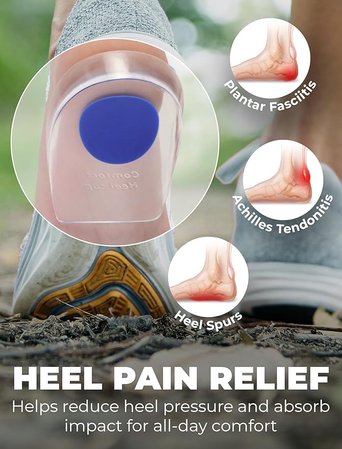 Gel Heel Pads, 2 Pack, for Achilles Tendonitis, Shoe Wedge Inserts for Plantar Fasciitis, Bone Spur, Foot Pain Relief Support, Comfort Cushion Insoles for Women/Men